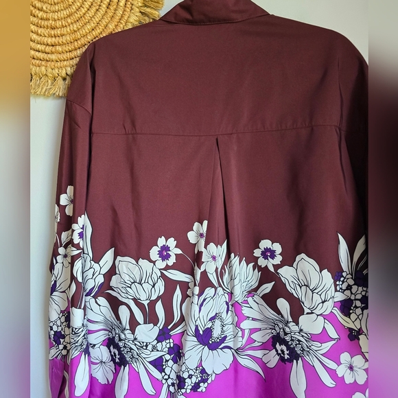 EXPRESS New Boyfriend Portofino Burgundy Floral Button Front Shirt SZ Medium - Picture 8 of 14